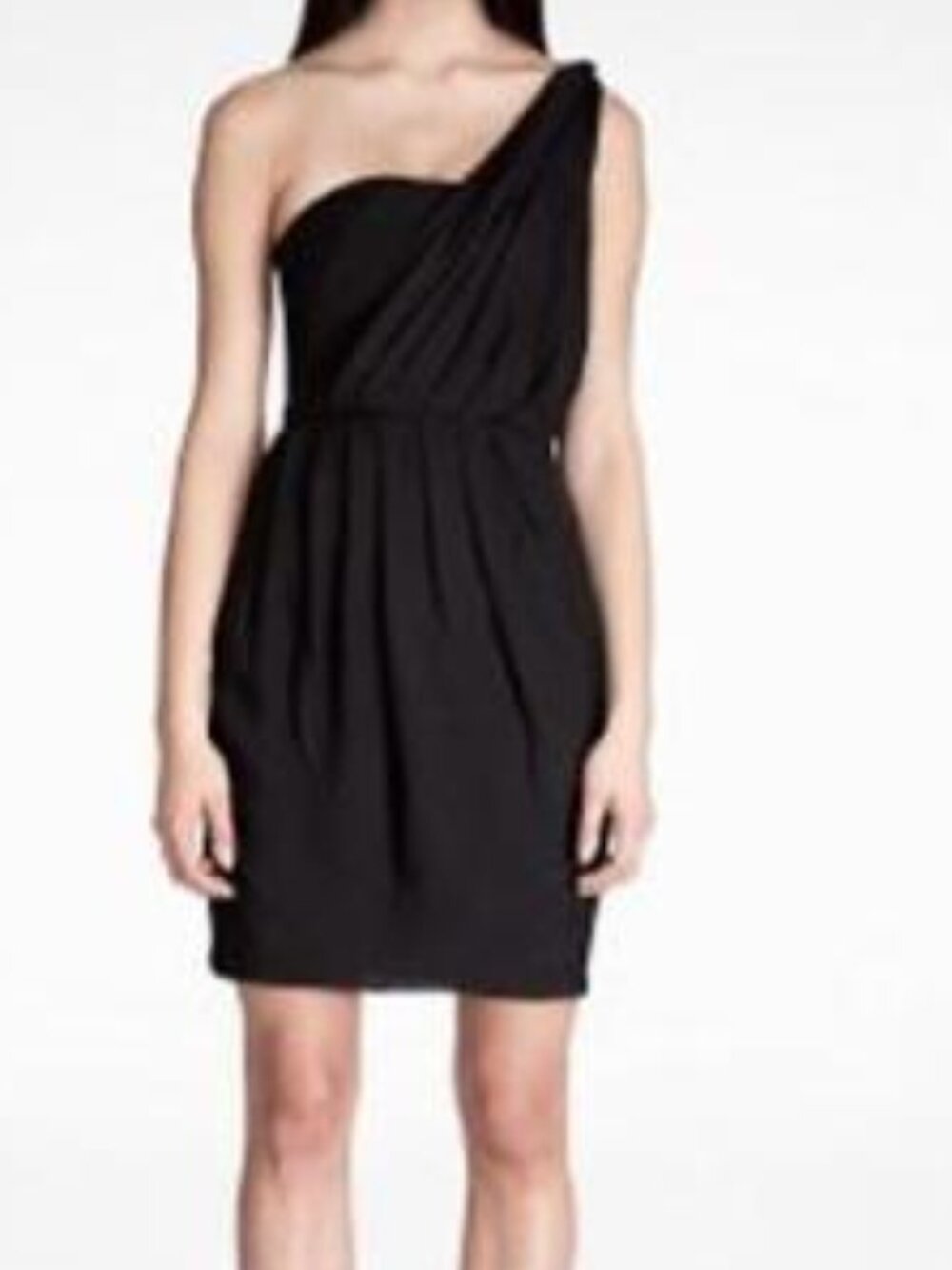 Black Halo Jane Black 100% Silk One Shoulder Draped Sheath Cocktail Dress Size 2